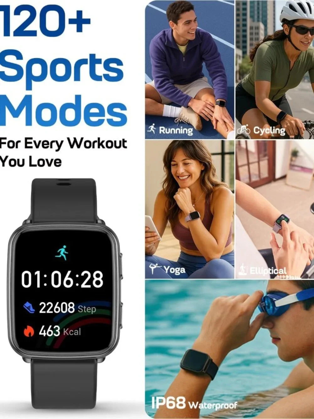 24/7 Heart Rate & Blood Pressure Monitor Smart Fitness Tracker, Waterproof